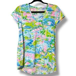 Lily Pulitzer XS 2018 short sleeve v neck top upside down print shirt see pics